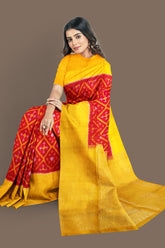 Fire red with orange yellow brocade patola soft silk saree - MIRASILKS Fire red with orange yellow brocade patola soft silk saree
